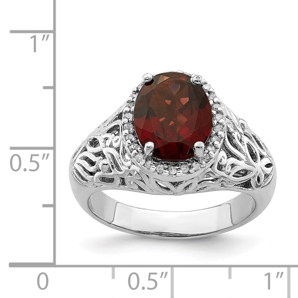 Sterling Silver Rhodium-plated Garnet u0026 Diamond Ring