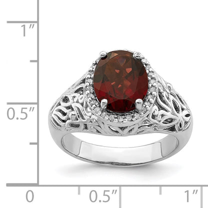 Sterling Silver Rhodium-plated Garnet u0026 Diamond Ring