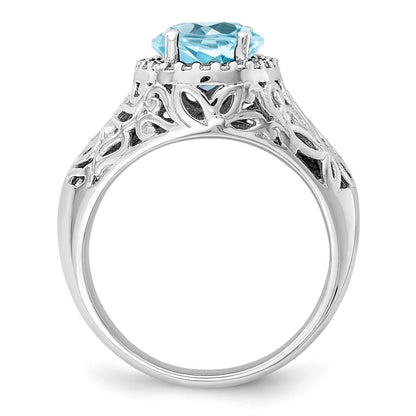 Sterling Silver Rhodium Sky Blue Topaz u0026 Diamond Ring