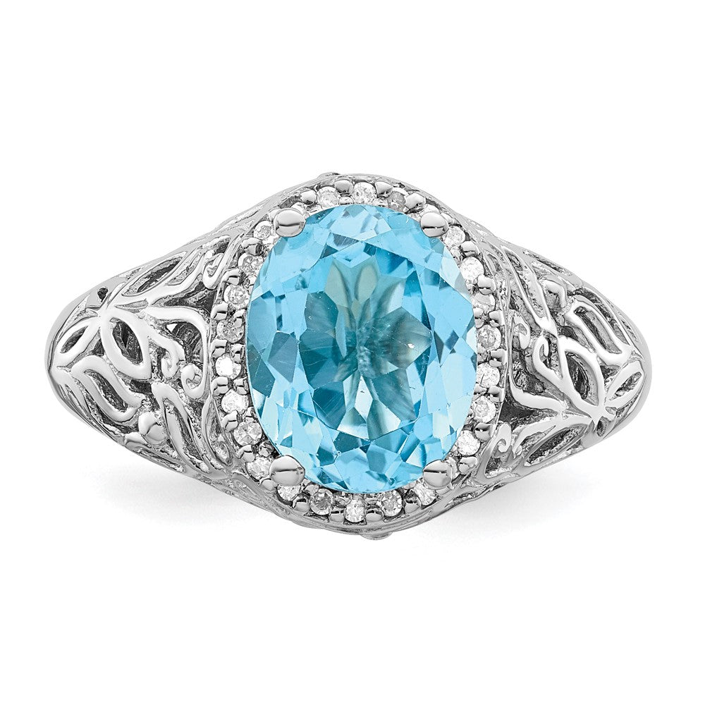 Sterling Silver Rhodium Sky Blue Topaz u0026 Diamond Ring