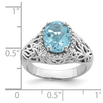 Sterling Silver Rhodium Sky Blue Topaz u0026 Diamond Ring