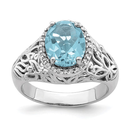 Sterling Silver Rhodium Sky Blue Topaz u0026 Diamond Ring