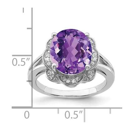 Sterling Silver Rhodium-plated Amethyst u0026 Diamond Ring