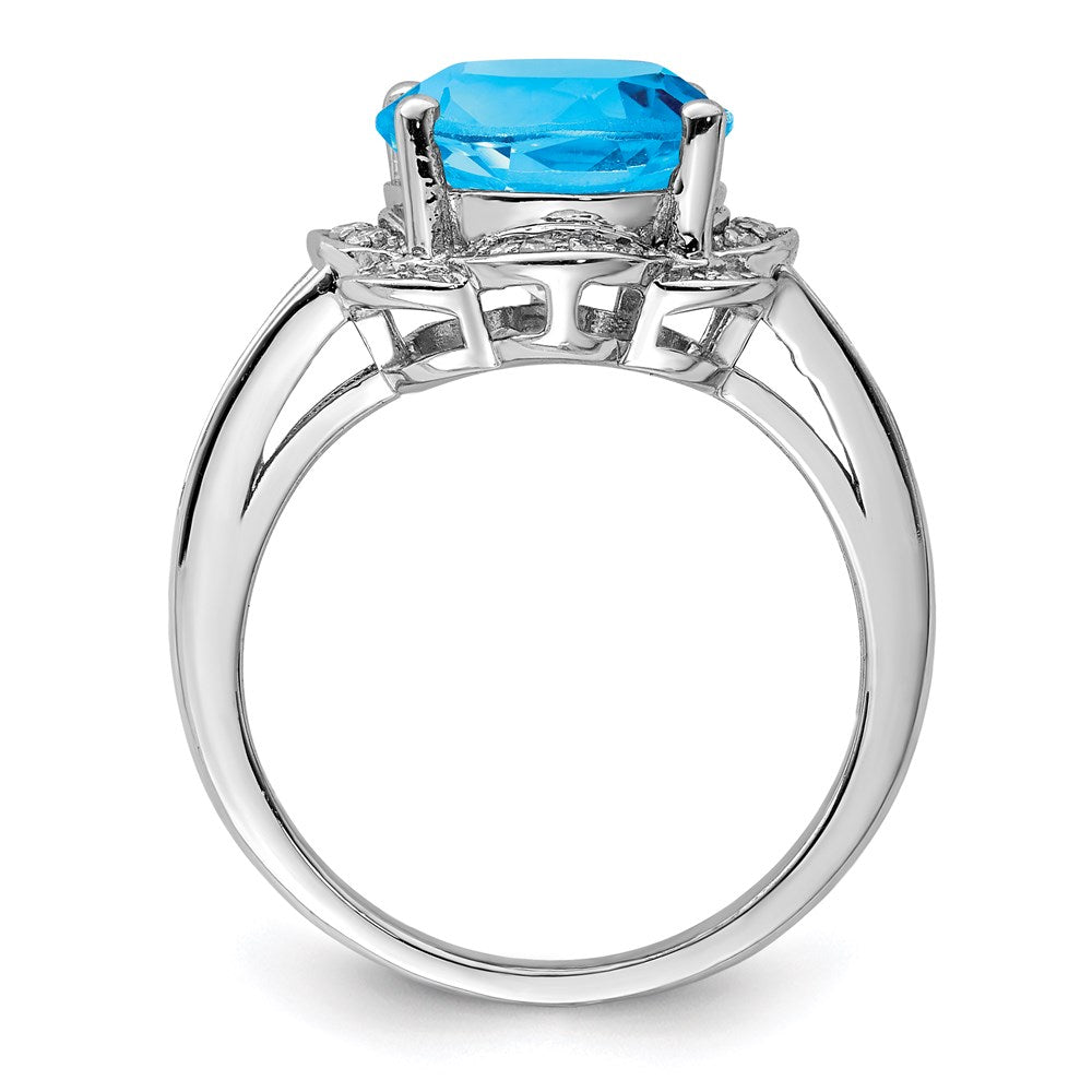 Sterling Silver Rhodium Swiss Blue Topaz u0026 Diamond Ring