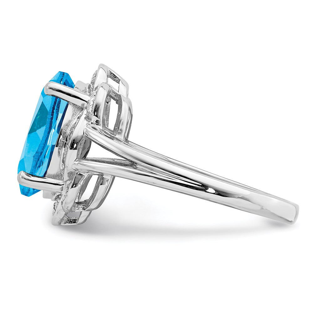 Sterling Silver Rhodium Swiss Blue Topaz u0026 Diamond Ring