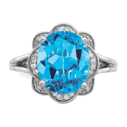 Sterling Silver Rhodium Swiss Blue Topaz u0026 Diamond Ring