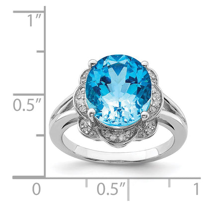 Sterling Silver Rhodium Swiss Blue Topaz u0026 Diamond Ring