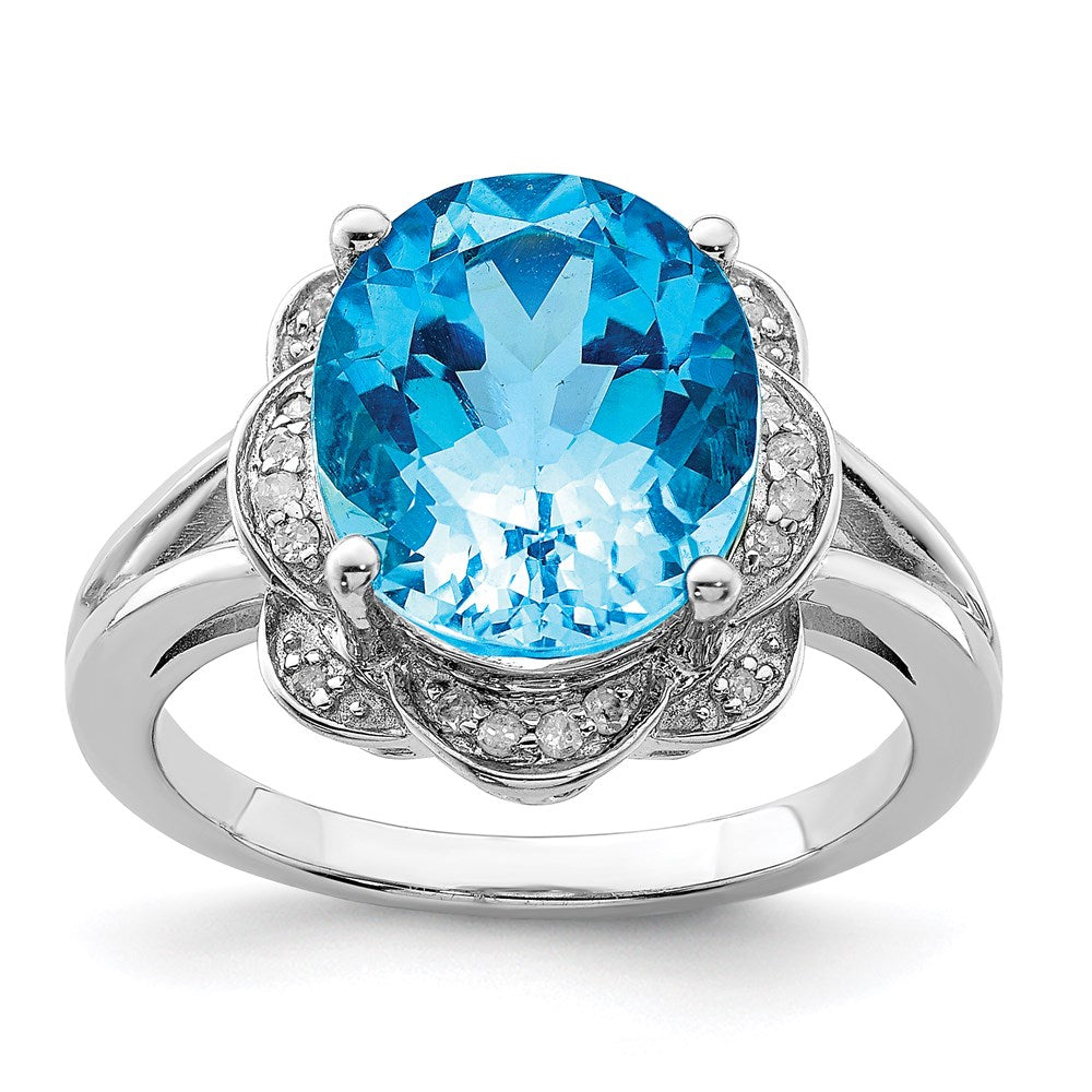 Sterling Silver Rhodium Swiss Blue Topaz u0026 Diamond Ring