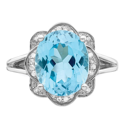 Sterling Silver Rhodium Sky Blue Topaz u0026 Diamond Ring