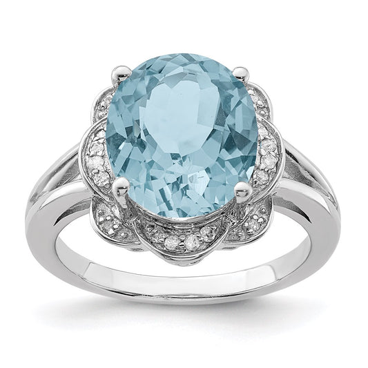 Sterling Silver Rhodium Sky Blue Topaz u0026 Diamond Ring