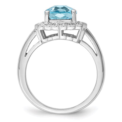Sterling Silver Rhodium Checker-Cut Sky Blue Topaz u0026 Diamond Ring