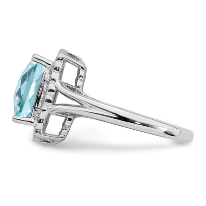 Sterling Silver Rhodium Checker-Cut Sky Blue Topaz u0026 Diamond Ring