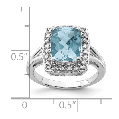 Sterling Silver Rhodium Checker-Cut Sky Blue Topaz u0026 Diamond Ring