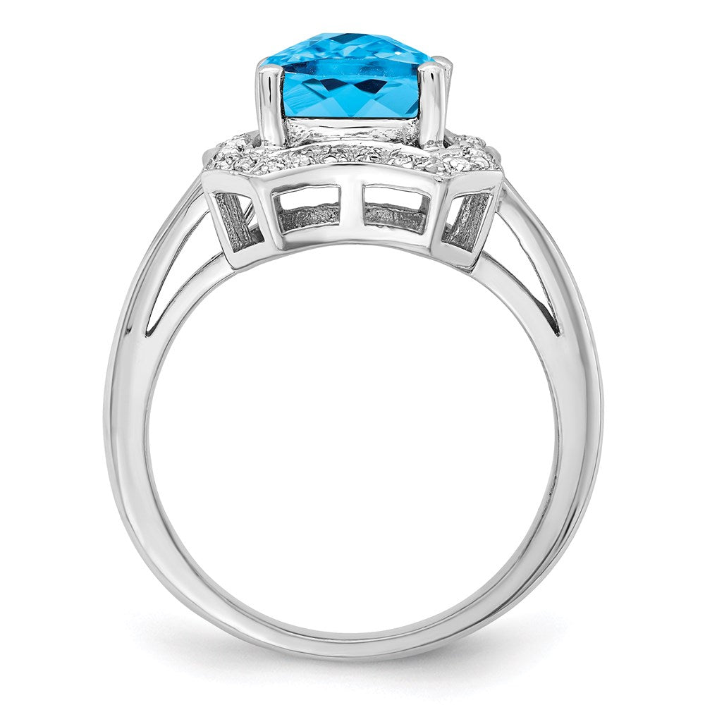 Sterling Silver Rhodium Swiss Blue Topaz u0026 Diamond Ring