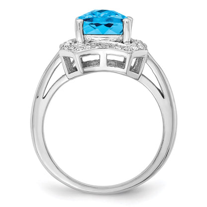 Sterling Silver Rhodium Swiss Blue Topaz u0026 Diamond Ring