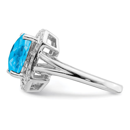 Sterling Silver Rhodium Swiss Blue Topaz u0026 Diamond Ring
