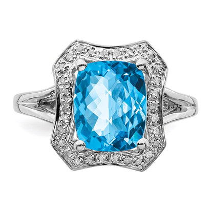 Sterling Silver Rhodium Swiss Blue Topaz u0026 Diamond Ring