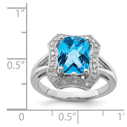 Sterling Silver Rhodium Swiss Blue Topaz u0026 Diamond Ring