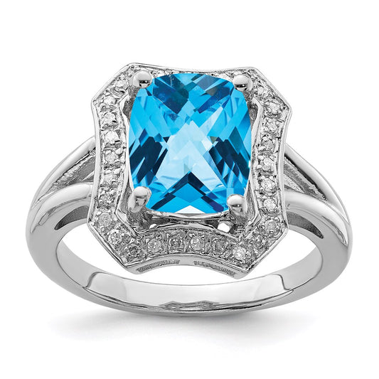 Sterling Silver Rhodium Swiss Blue Topaz u0026 Diamond Ring