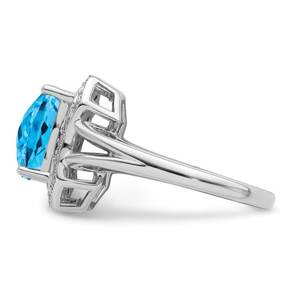 Sterling Silver Rhodium Checker-Cut Sky Blue Topaz u0026 Diamond Ring