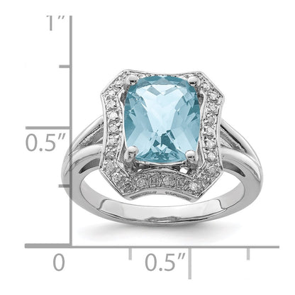 Sterling Silver Rhodium Checker-Cut Sky Blue Topaz u0026 Diamond Ring