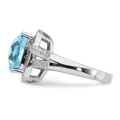 Sterling Silver Rhodium Checker-Cut Sky Blue Topaz u0026 Diamond Ring