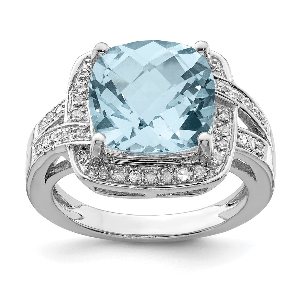 Sterling Silver Rhodium Checker-Cut Sky Blue Topaz u0026 Diamond Ring