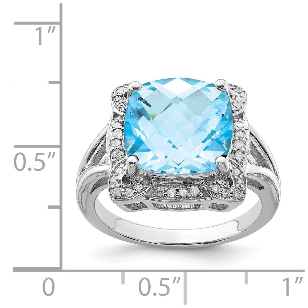 Sterling Silver Rhodium Checker-Cut Swiss Blue Topaz u0026 Diamond Ring
