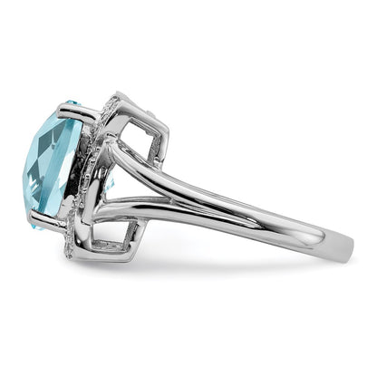 Sterling Silver Rhodium Checker-Cut Sky Blue Topaz u0026 Diamond Ring