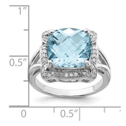 Sterling Silver Rhodium Checker-Cut Sky Blue Topaz u0026 Diamond Ring