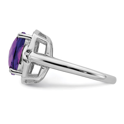 Sterling Silver Rhodium-plated Checker-Cut Amethyst u0026 Diamond Ring