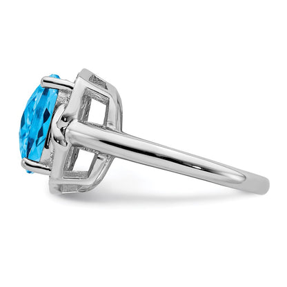 Sterling Silver Rhodium Checker-Cut Swiss Blue Topaz u0026 Diamond Ring