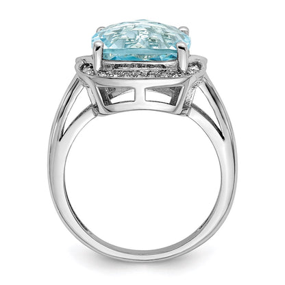 Sterling Silver Rhodium Checker-Cut Sky Blue Topaz u0026 Diamond Ring