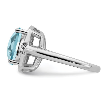 Sterling Silver Rhodium Checker-Cut Sky Blue Topaz u0026 Diamond Ring