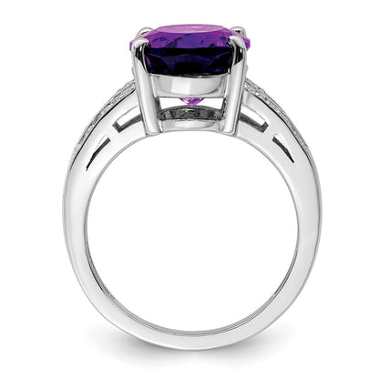 Sterling Silver Rhodium-plated Amethyst u0026 Diamond Ring