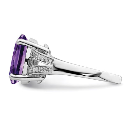 Sterling Silver Rhodium-plated Amethyst u0026 Diamond Ring