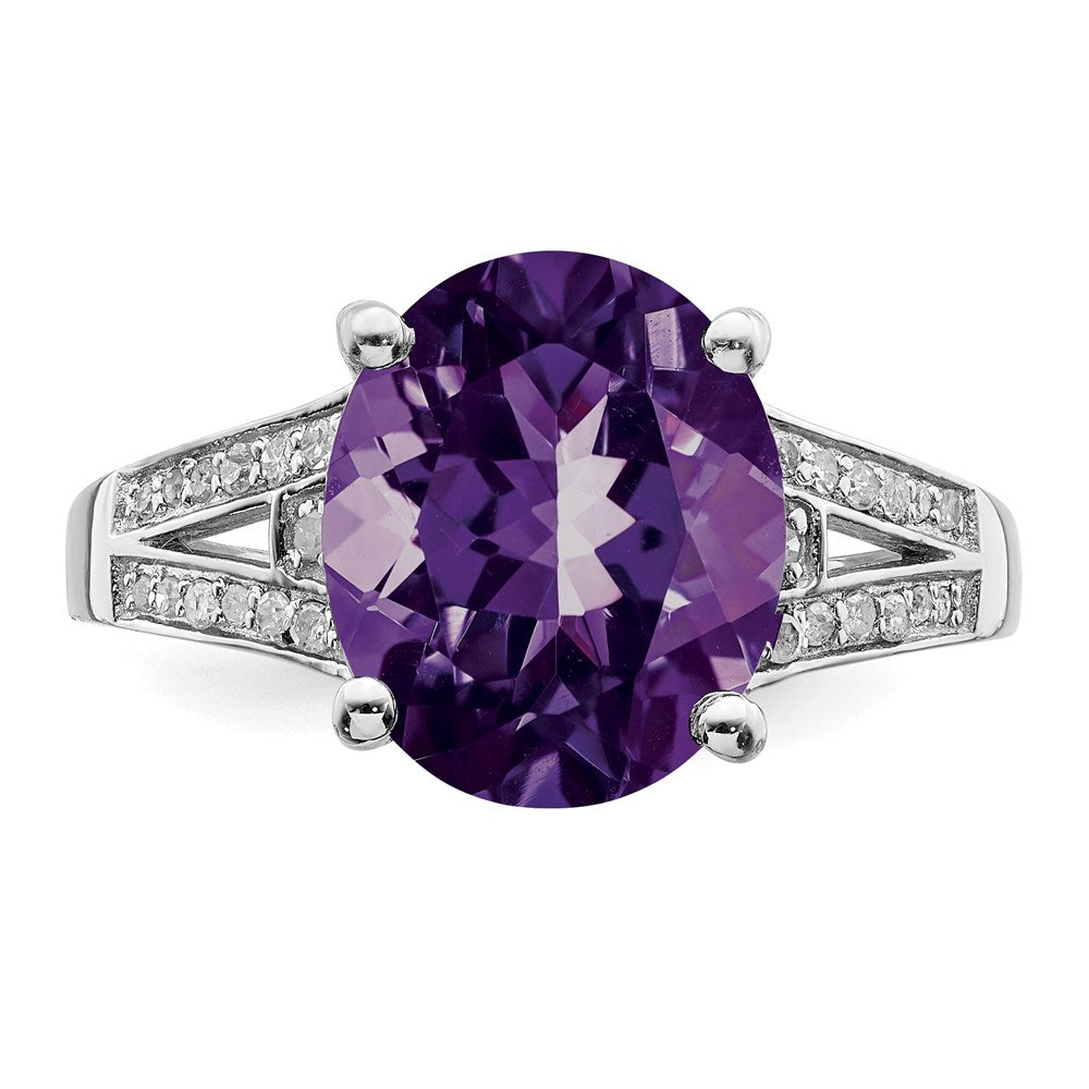 Sterling Silver Rhodium-plated Amethyst u0026 Diamond Ring