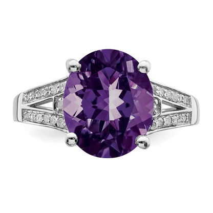 Sterling Silver Rhodium-plated Amethyst u0026 Diamond Ring