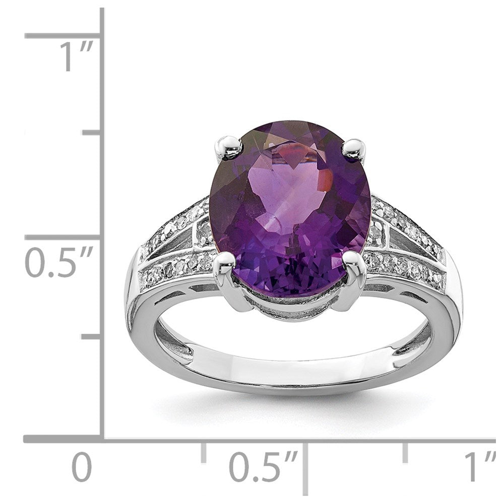 Sterling Silver Rhodium-plated Amethyst u0026 Diamond Ring