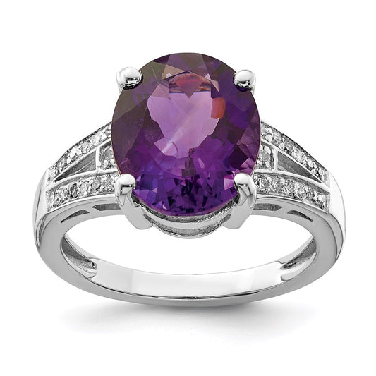 Sterling Silver Rhodium-plated Amethyst u0026 Diamond Ring