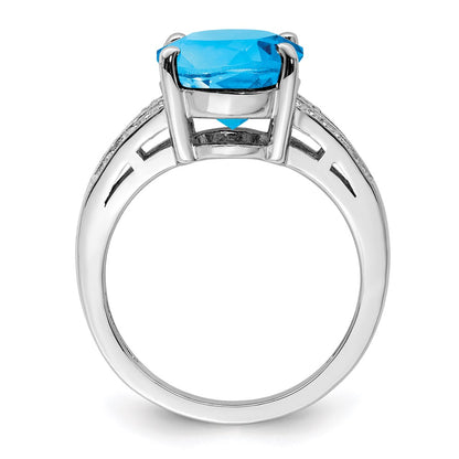Sterling Silver Rhodium Swiss Blue Topaz u0026 Diamond Ring