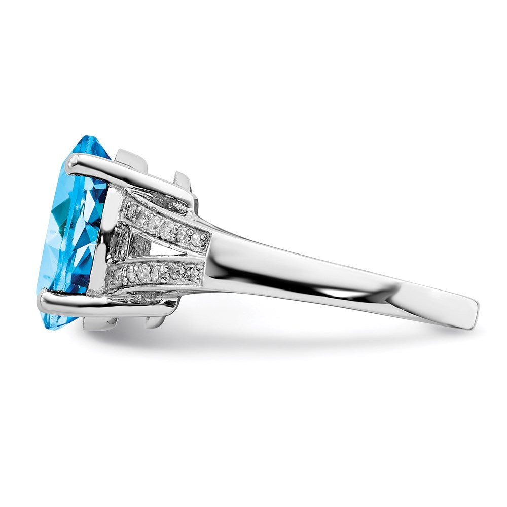 Sterling Silver Rhodium Swiss Blue Topaz u0026 Diamond Ring