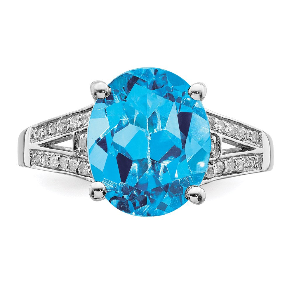 Sterling Silver Rhodium Swiss Blue Topaz u0026 Diamond Ring
