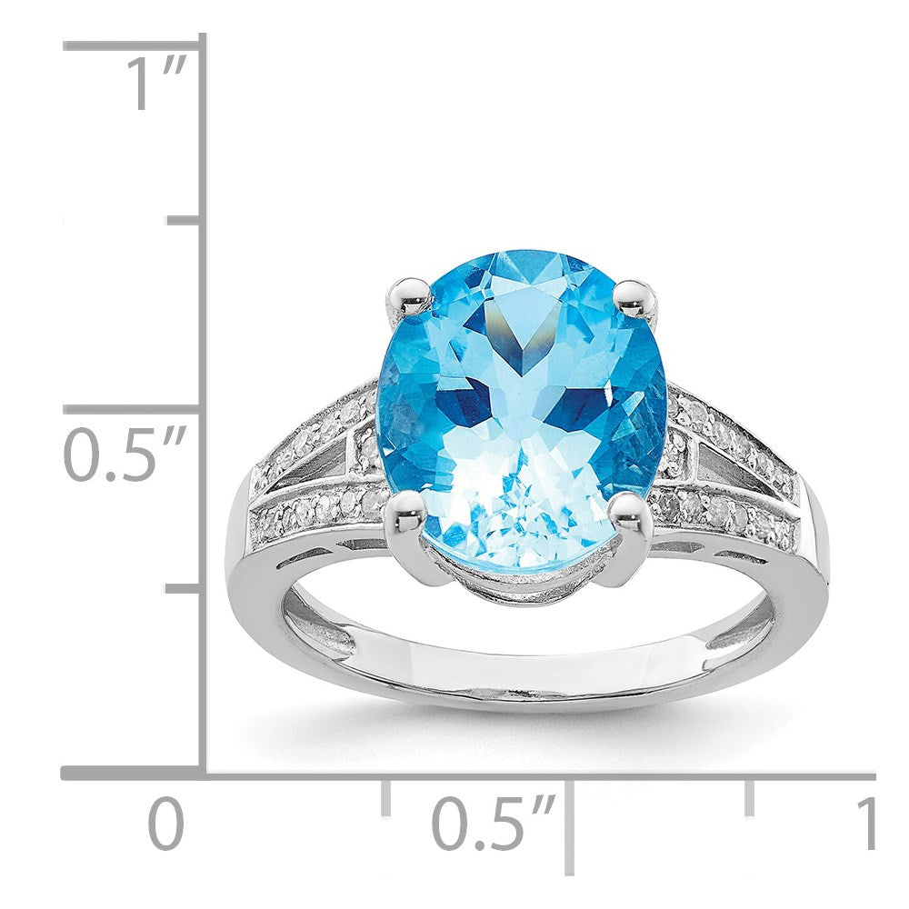 Sterling Silver Rhodium Swiss Blue Topaz u0026 Diamond Ring