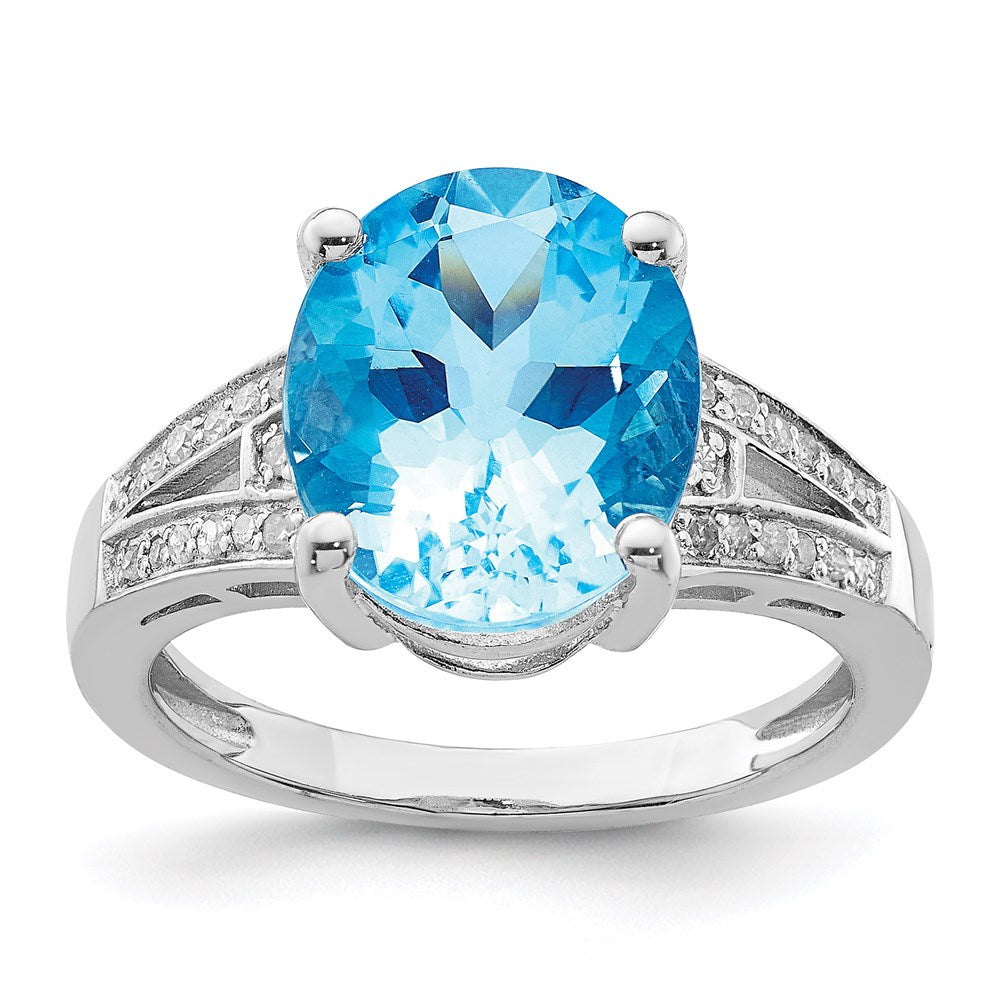 Sterling Silver Rhodium Swiss Blue Topaz u0026 Diamond Ring