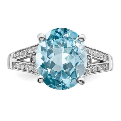 Sterling Silver Rhodium Sky Blue Topaz u0026 Diamond Ring