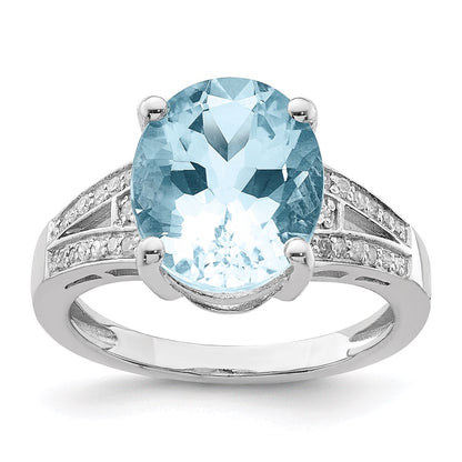 Sterling Silver Rhodium Sky Blue Topaz u0026 Diamond Ring