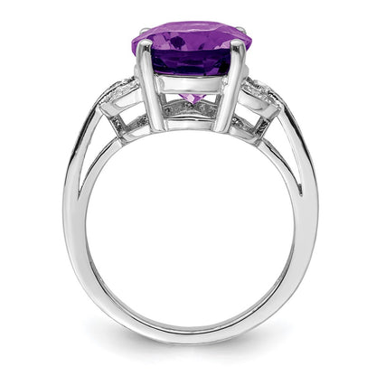 Sterling Silver Rhodium-plated Amethyst u0026 Diamond Ring
