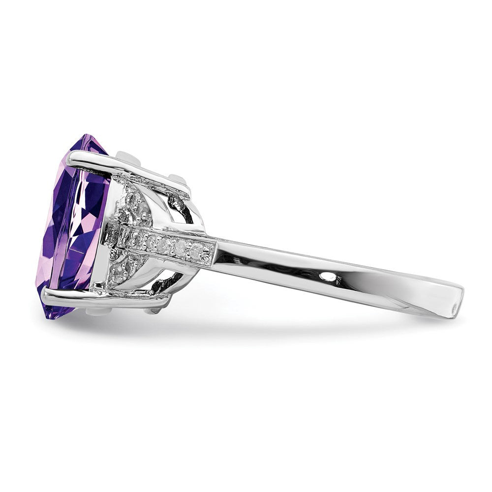 Sterling Silver Rhodium-plated Amethyst u0026 Diamond Ring