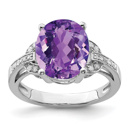 Sterling Silver Rhodium-plated Amethyst u0026 Diamond Ring